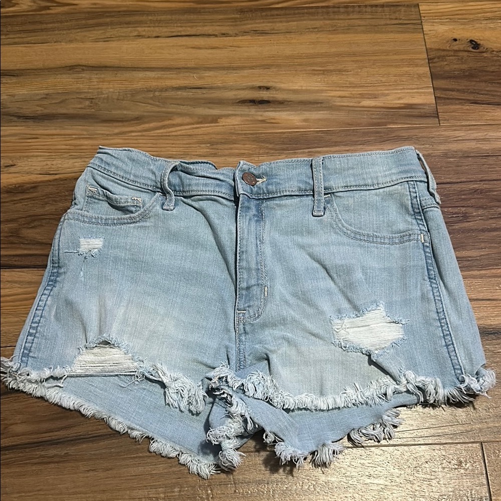 Hollister Blue Jean Shorts Distressed Frayed Hem